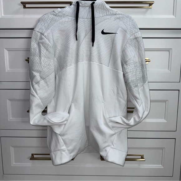 AUTHENTIC White NIKE THERMA DRY GRID GRAPHIC HOODIE Men’s Medium - Picture 2 of 9